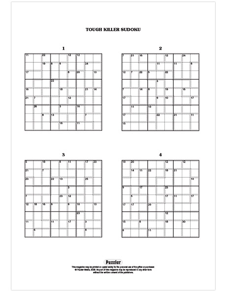 Printable Killer Sudoku